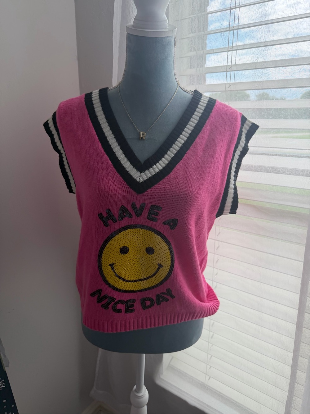 Pink Smiley Knit Vest - Have A Nice Day